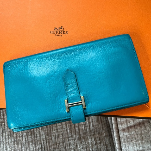 💥HOT  Pick🔥HERMES Bearn Taurillon Clemence Leather Long H Logo Bifold Wallet - Picture 12 of 17